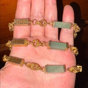 Elegant Greek Key Jadeite and Gold Necklace